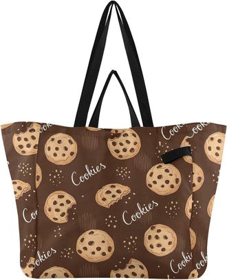Generic Dessert Chocolate Brown print Reusable Canvas Tote Bag, Heavy Duty Grocery Shopping Bag with Hard Bottom Large Capacity Double Handles Work Groceries 