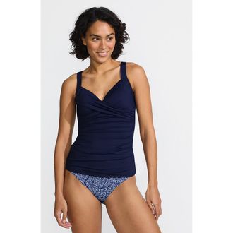 Lands End D-Cup V-Neck Wrap Underwire Tankini Top Swimsuit in Deep Sea Navy at Nordstrom, Size 18