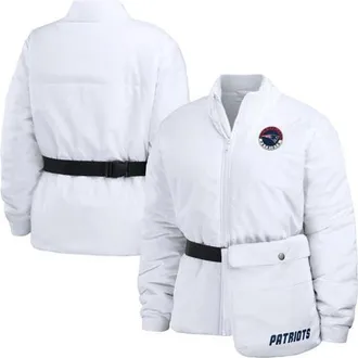 WEAR by Erin Andrews Womens WEAR by Erin Andrews White New England Patriots Packaway Full-Zip Puffer Jacket at Nordstrom, Size Xx-Large