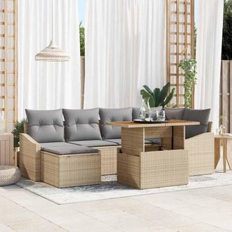 vidaXL Vidaxl - Set Da Pranzo Per Giardino Con Cuscino 7 Pcs Beige, Grigio