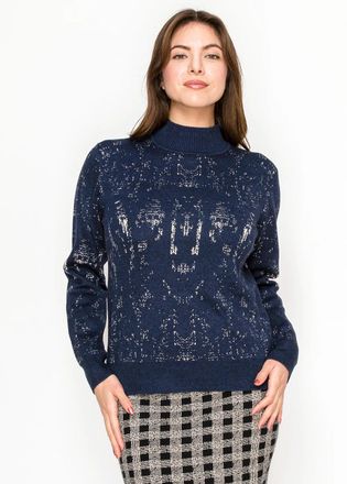 YAL New York Navy Fine Knit Sweater with Ribbed Hem