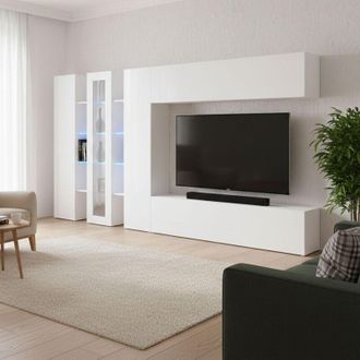 Dmora Dmora - Pared Equipada Dfilard, Conjunto De Sal&oacute;n Con Soporte De Tv, Mueble De Sal&oacute;n Con Vitrina Y Luz Led, 100% Made In Italy, Cm 320x30h180, Antraci