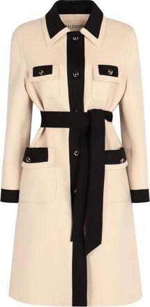 Valentino Garavani Wol Kasjmier Jas Riem Zakken - Dames - Jas met riem - Beige - S - Wol - Jassen