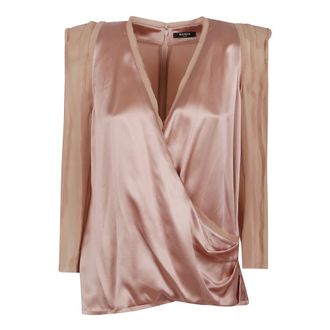 Balmain Blouses, female, Beige, S, Silk Crepe Draped Top