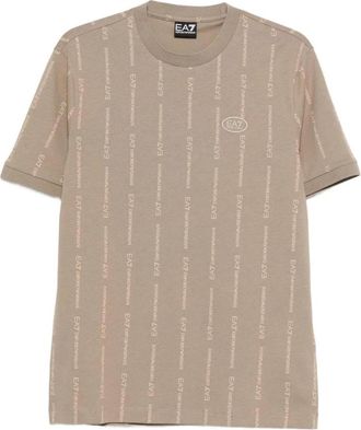Emporio Armani T-shirt met all-over logo - Heren - T-shirts - Groen - XS - Katoen - Tops