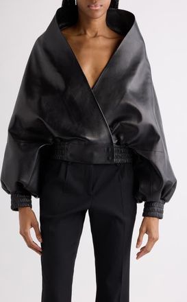 Balenciaga Folded Leather Wrap Jacket in 1000 Black at Nordstrom, Size 10 Us