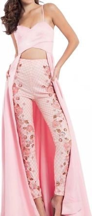 Rachel Allan Stretch Satin Gown With Beaded Pants In Pink