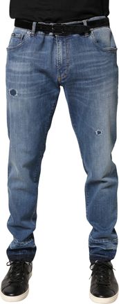 Dolce & Gabbana Mens Blue Tattered Skinny Cotton Denim Jeans Elastane Clothing