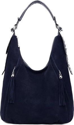 Generic Soft Genuine Suede Women Tote Bags Large Capacity Female Shoulder Crossbody Bag Handbags Purses(Blue)