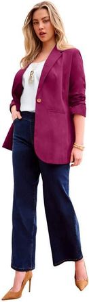 Roaman's Plus Size Relaxed Boyfriend Blazer in Berry Twist at Nordstrom, Size 32