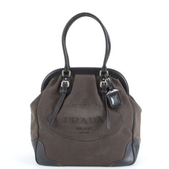 Prada Black Leather Canvas Handbag Tote Bag (Pre-Owned)