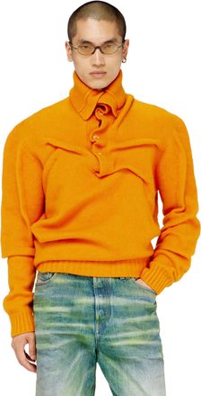 Diesel Button-neck jumper in wrinkled boiled knit - Knitwear - Man - Orange