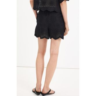 Mango Scalloped Eyelet Cotton Shorts in Black at Nordstrom, Size X-Small
