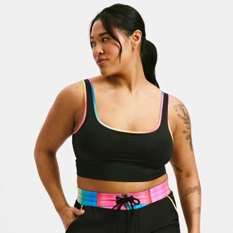 TomboyX Straight Up Longline Bikini Top in Black Rainbow Ombre at Nordstrom, Size Xx-Large