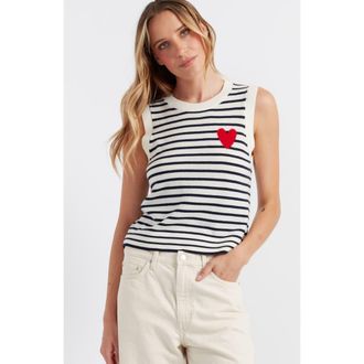 Chinti and Parker Pure Merino Heart Breton Tank in Cream/navy/true Red at Nordstrom, Size Medium