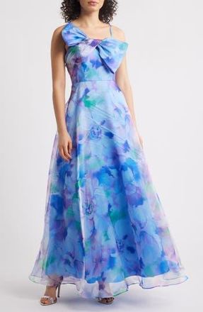 Eliza J Bow Bodice Sleeveless Gown in Blue Multi at Nordstrom Rack, Size 14