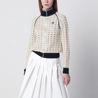 Miu Miu Cardigan con zip traforato beige