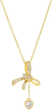 Savvy Cie Jewels GOLD PLATED BOW WITH WHITE CZ PENDANT NECKLACE