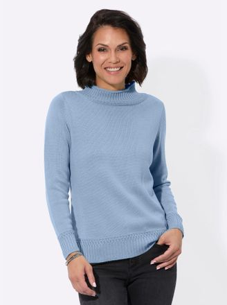 Casual Looks Stehkragenpullover CASUAL LOOKS Stehkragen-Pullover, Damen, Gr. 36, blau (eisblau), 50% Baumwolle, 50% Polyacryl, unifarben, Pullover Stehkragenpullov