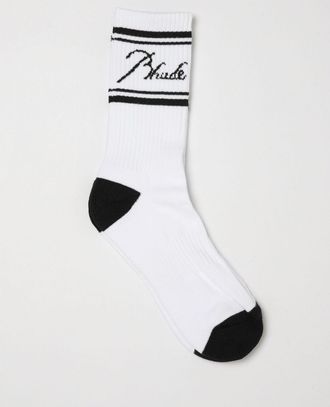 Rhude Calze in misto cotone stretch a coste con logo jacquard a contrasto