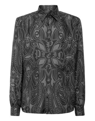 Philipp Plein Printed Silk Shirt Gothic Plein