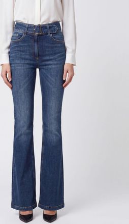 Elisabetta Franchi High-Waisted Skinny Flare Jeans in Cotton Denim