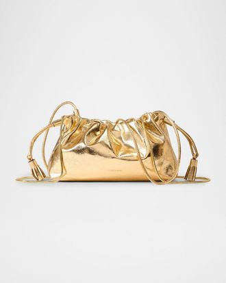 Veronica Beard Small Ruched Metallic Leather Clutch Bag
