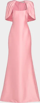 Badgley Mischka Square-Neck Mikado Capelet Trumpet Gown