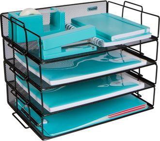 OEM Organizador De Escritorio, 4 Niveles, Malla Met&aacute;lica, Estantes Deslizantes, Para Documentos Y Archivos, Oficina En Casa, Escuela