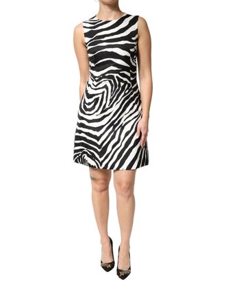 Dolce & Gabbana Black White Zebra Sleeveless A-line Womens Dress