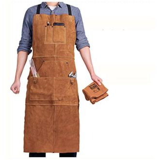 OEM Delantal De Soldador Con 6 Bolsillos, Delantal De Trabajo De Cuero Resistente Al Calor E Ign&iacute;fugo, Delantal De Carpintero Ajustable Para Hombre (talla