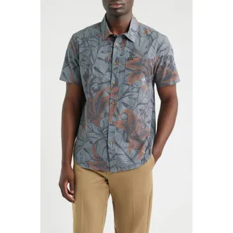Dark Seas Webster Floral Short Sleeve Cotton Buttion-Up Shirt in Charcoal at Nordstrom, Size Xx-Large