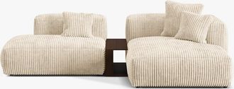 MICADONI Modulares 3-Sitzer Design Ecksofa Martina inkl. Beistelltisch - Cordbezug Light Beige