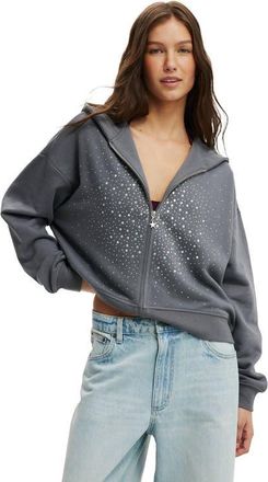 Cotton On Womens Oversized Zip Through Hoodie in Light Grey Diamante at Nordstrom, Size Xx-Small