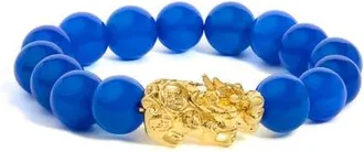House of Brilliance 18K Yellow Gold Blue Agate Beaded Dragon Charm Bracelet at Nordstrom