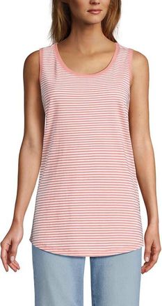 Lands End Supima Cotton Tunic Tank Top in Sunset Coral Pink Micro Stripe at Nordstrom, Size Large