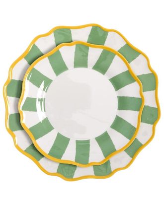 Two's Company Set Of 4 Striped Dinner Plates