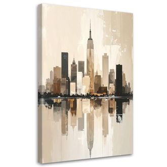 Feeby Cuadro En Lienzo, Panorama Urbano Abstracto Decoraci&oacute;n Moderna En Beige Y Dorado, 80x120