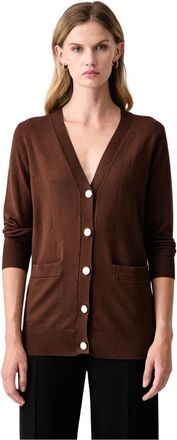 Fracomina Gebreid vest regular fit met dierenprint - Dames - Truien - Bruin - Maat: XL Zijde