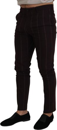 Dolce & Gabbana Brown Striped Men Trousers Cotton Pants Wool