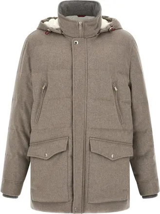 Brunello Cucinelli Beige Solid Hooded Jacket