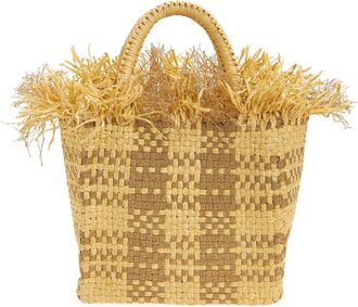 Pamela Munson Mini Check Mate Raffia Handbag in Gold at Nordstrom