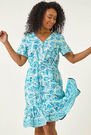 Roman Floral Print Tiered Dress