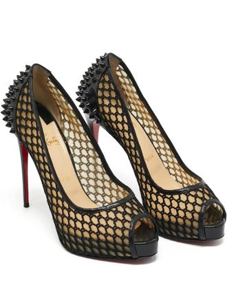Christian Louboutin mesh spike platform pumps - women - Patent Calf Leather/Mesh/Calf Leather - 40.5 - Black