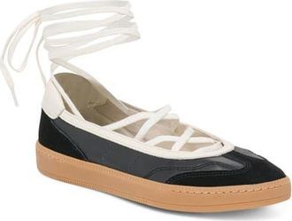 Dolce Vita Nyomie Wraparound Ankle Strap Sneaker in Black Leather at Nordstrom, Size 9.5