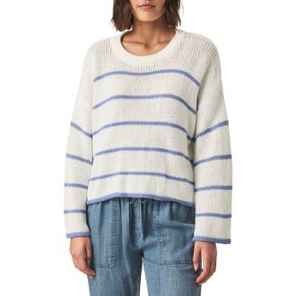 Splendid Maris Stripe Boxy Cotton Blend Sweater in White/Persian Jewel at Nordstrom Rack, Size X-Small