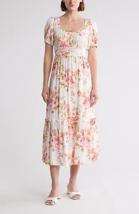 August Sky Floral Midi Dress in Pink Multi at Nordstrom Rack, Size Medium