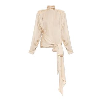 Balmain Top de Seda con Cuello Mao - Blouses & Shirts - Mujer - Beige - S
