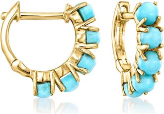 RS Pure by Ross-Simons Turquoise Hoop Earrings in 14kt Yellow Gold