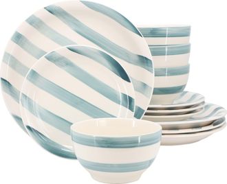 Gibson Home Kenwood Shores 12 Piece Stoneware Dinnerware Set in Blue Stripe